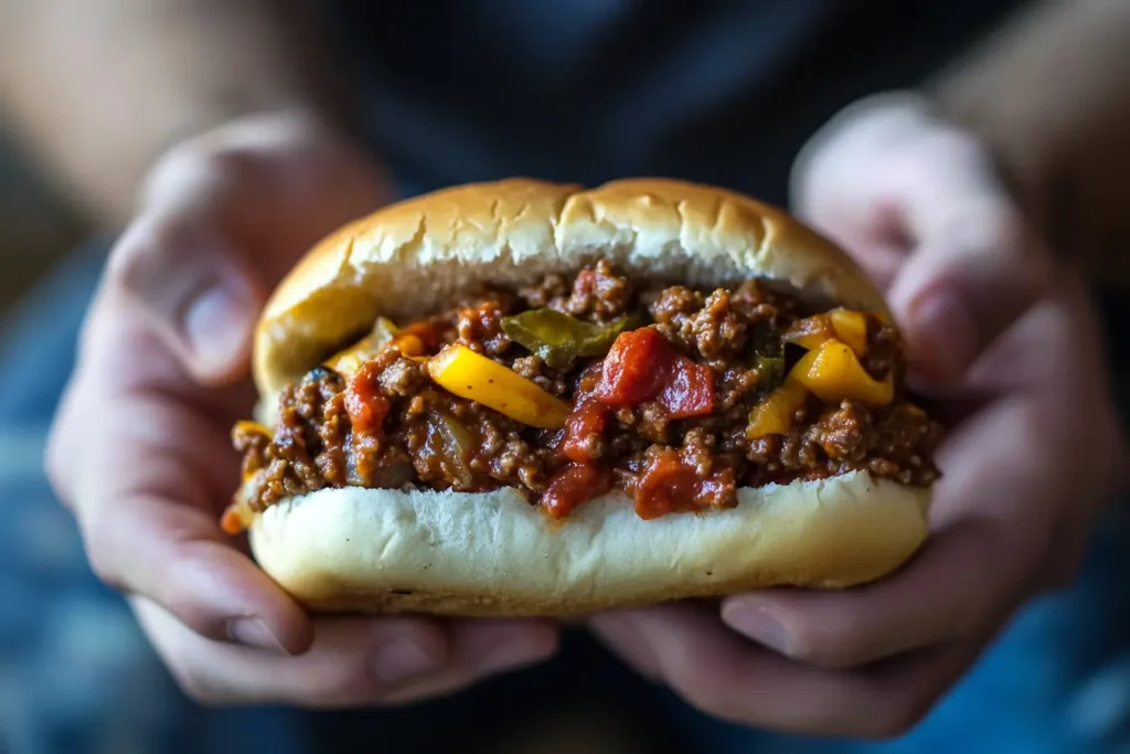 A simple and tasty sloppy joe made with ground beef, tomato sauce, and buns, served hot and ready for a quick dinner option