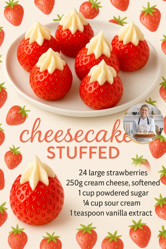 Delicious cheesecake stuffed strawberries on a plate