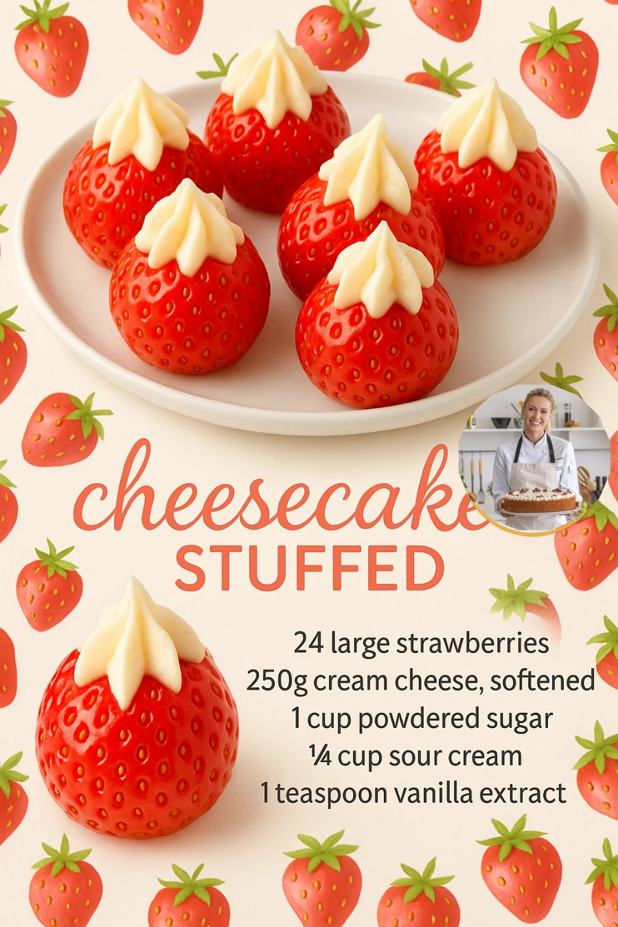 Delicious cheesecake stuffed strawberries on a plate