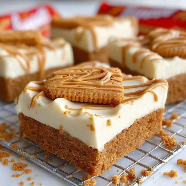 5-ingredient no-bake Lotus Biscoff pie bars ready to be served.