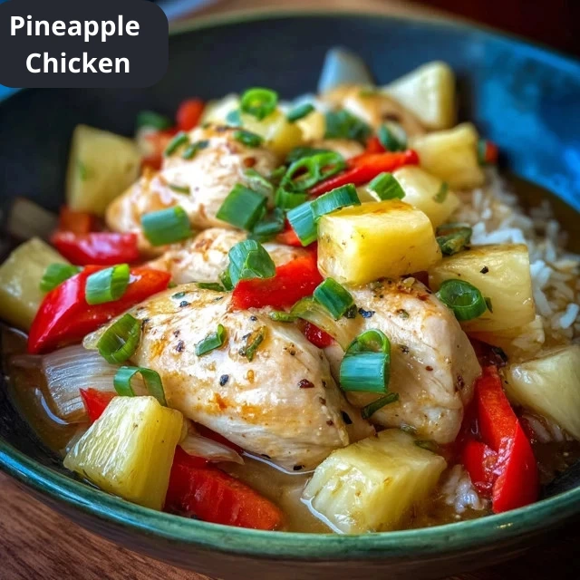 Delicious Pineapple Chicken served with fresh vegetables