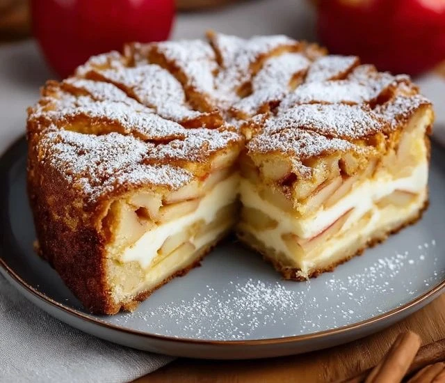 Polish Apple Cake served on a plate with apples and cinnamon