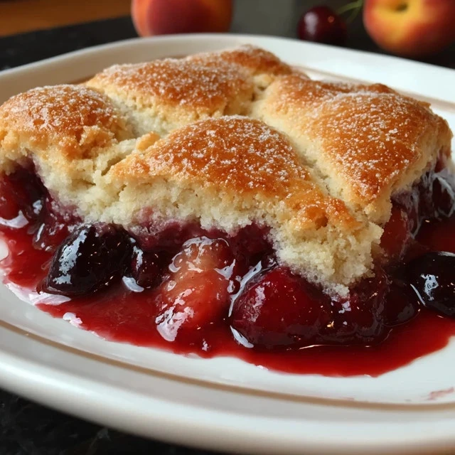 Delicious Cupa Cupa Cupa Cobbler dessert with a fruity filling and golden crust.
