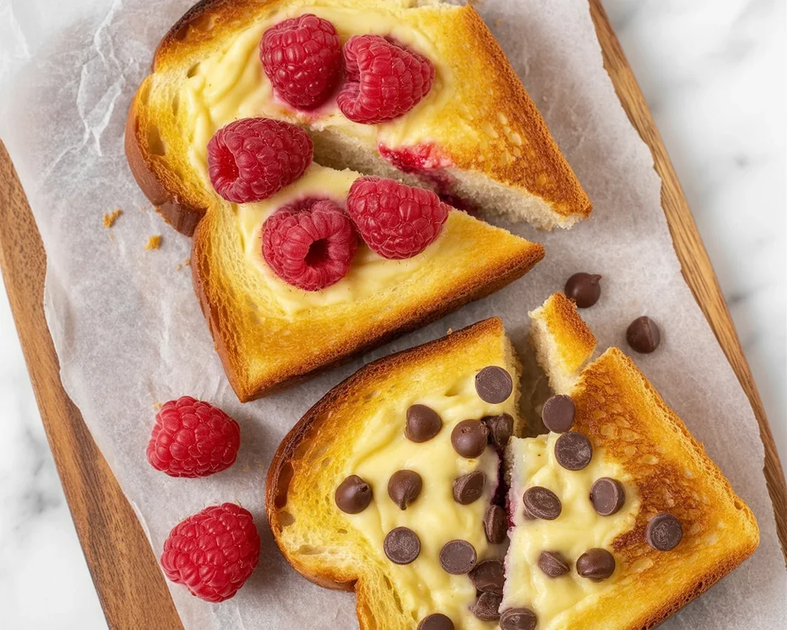 Delicious Custard Yogurt Toast topped with fresh berries and honey