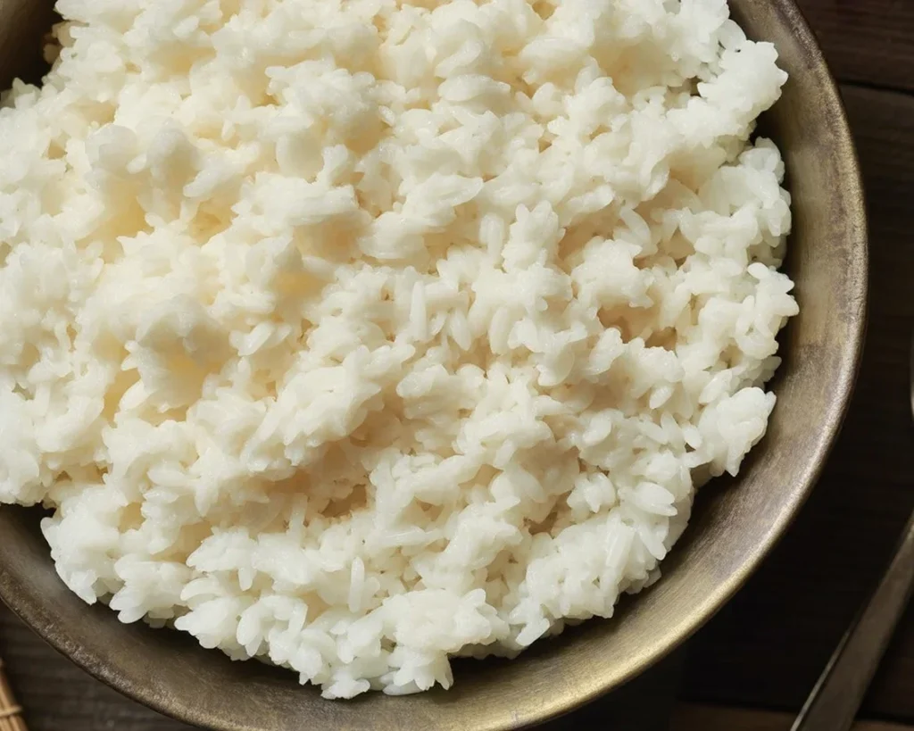 Perfectly cooked sushi rice recipe with a balance of vinegar, sugar, and salt.