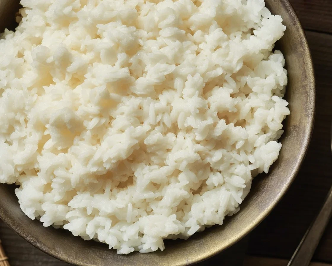 Perfectly cooked sushi rice recipe with a balance of vinegar, sugar, and salt.