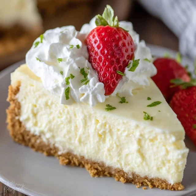 Slice of easy cheesecake topped with fresh berries