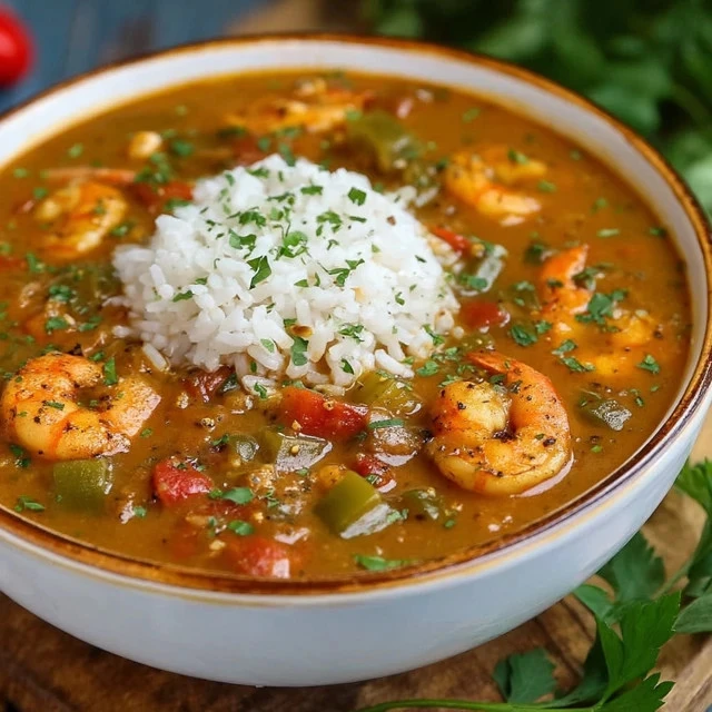 Delicious bowl of New Orleans Etouffee topped with parsley and served with rice.