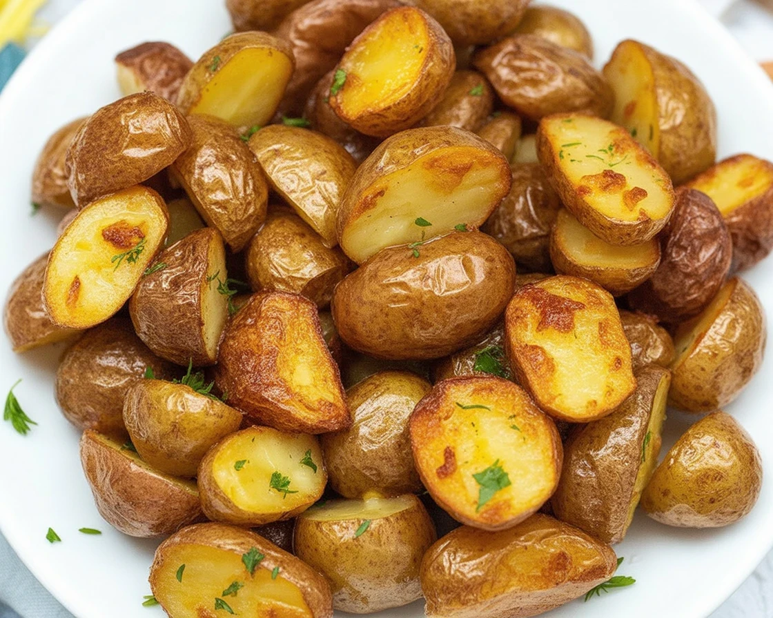 Quick and Easy Air Fryer Crispy Potatoes served in a bowl with seasoning.