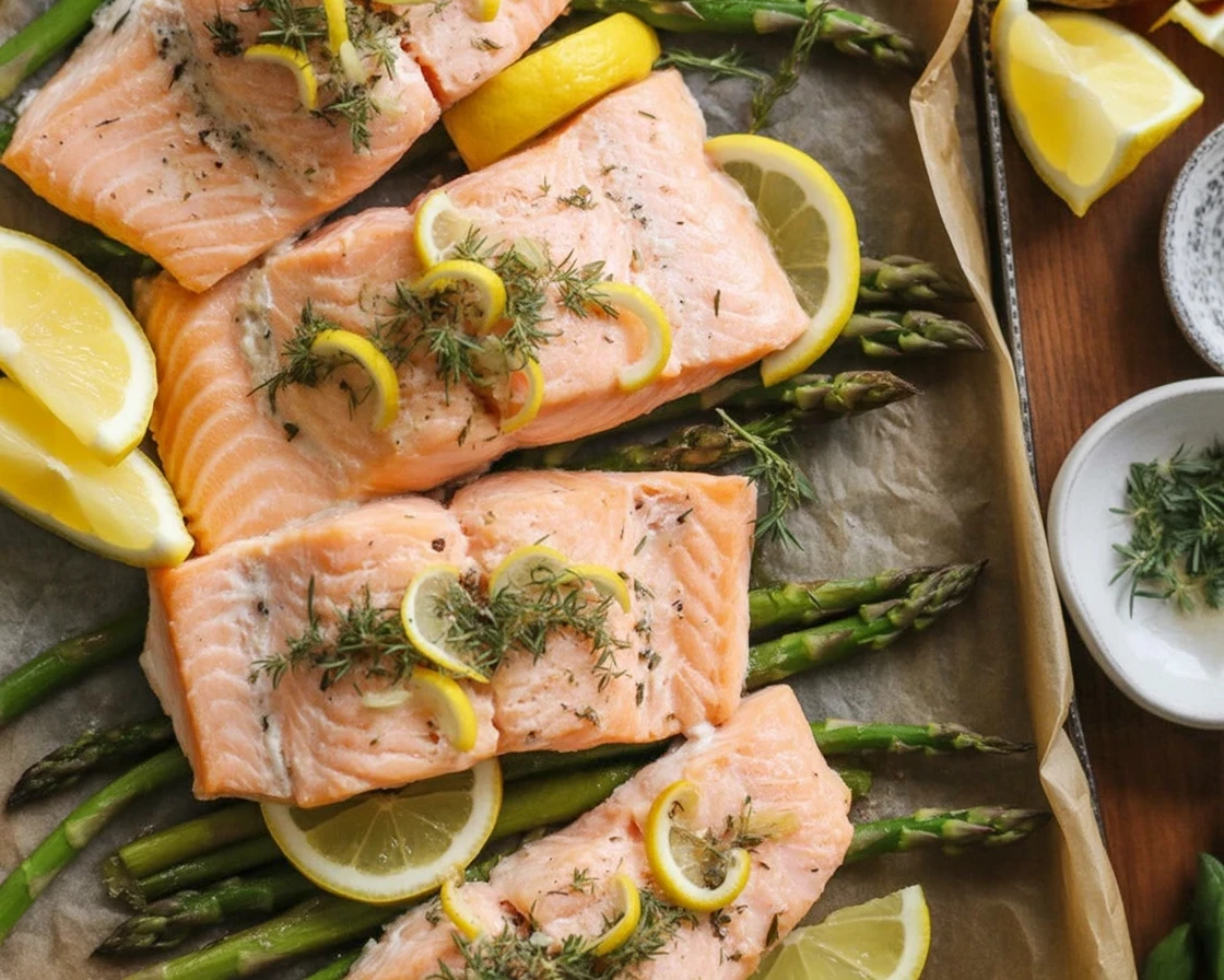 One-Pan Lemon Herb Salmon & Asparagus with lemon and herbs, ready in 20 minutes.