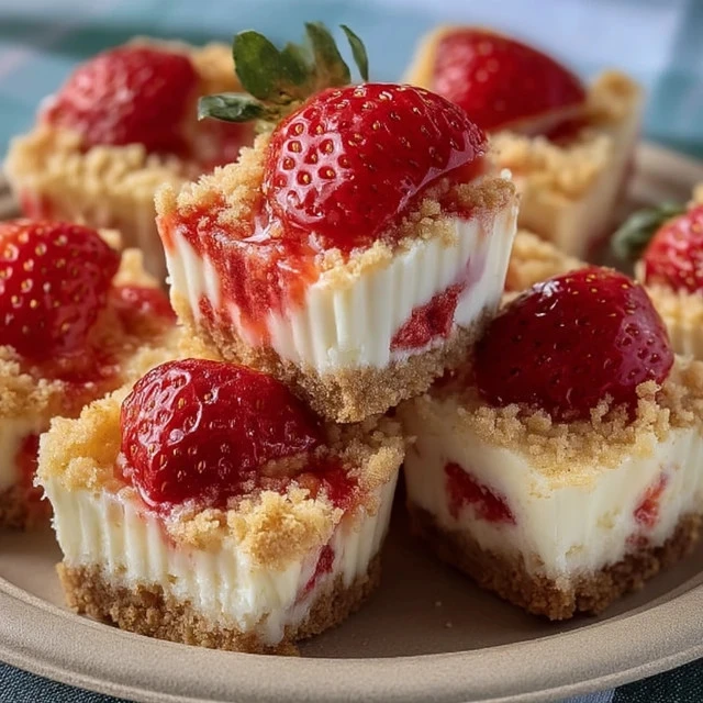 Strawberry Crunch Mini Cheesecake Bites on a dessert platter