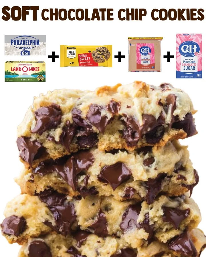 Freshly baked super soft chocolate chip cookies on a plate