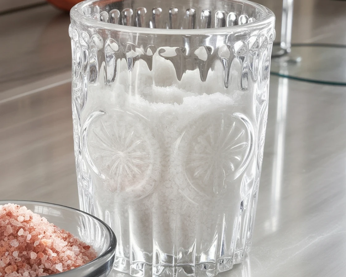 A refreshing glass of sole water made with Himalayan pink salt and lemon for weight loss.