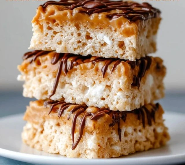 Whatchamacallit-inspired Rice Krispie Treats with chocolate and peanut butter