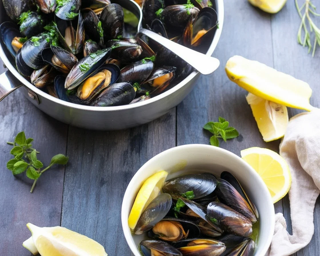 Cooking mussels without wine in garlic butter sauce, easy seafood recipe
