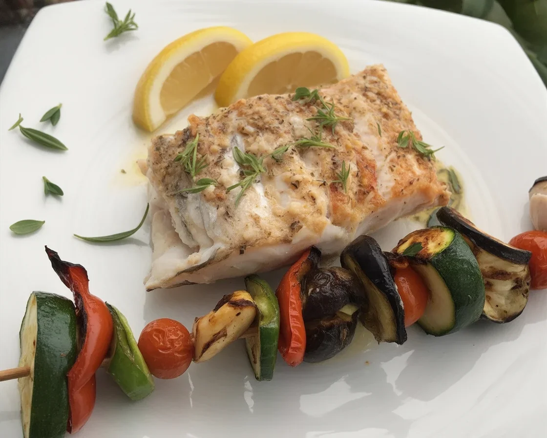 Freshly cooked striped bass fillets served with lemon and herbs.