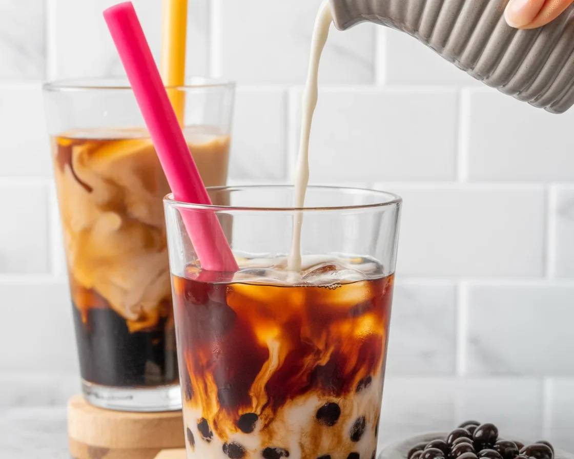 Homemade boba pearls and bubble tea made from scratch featuring tapioca balls.