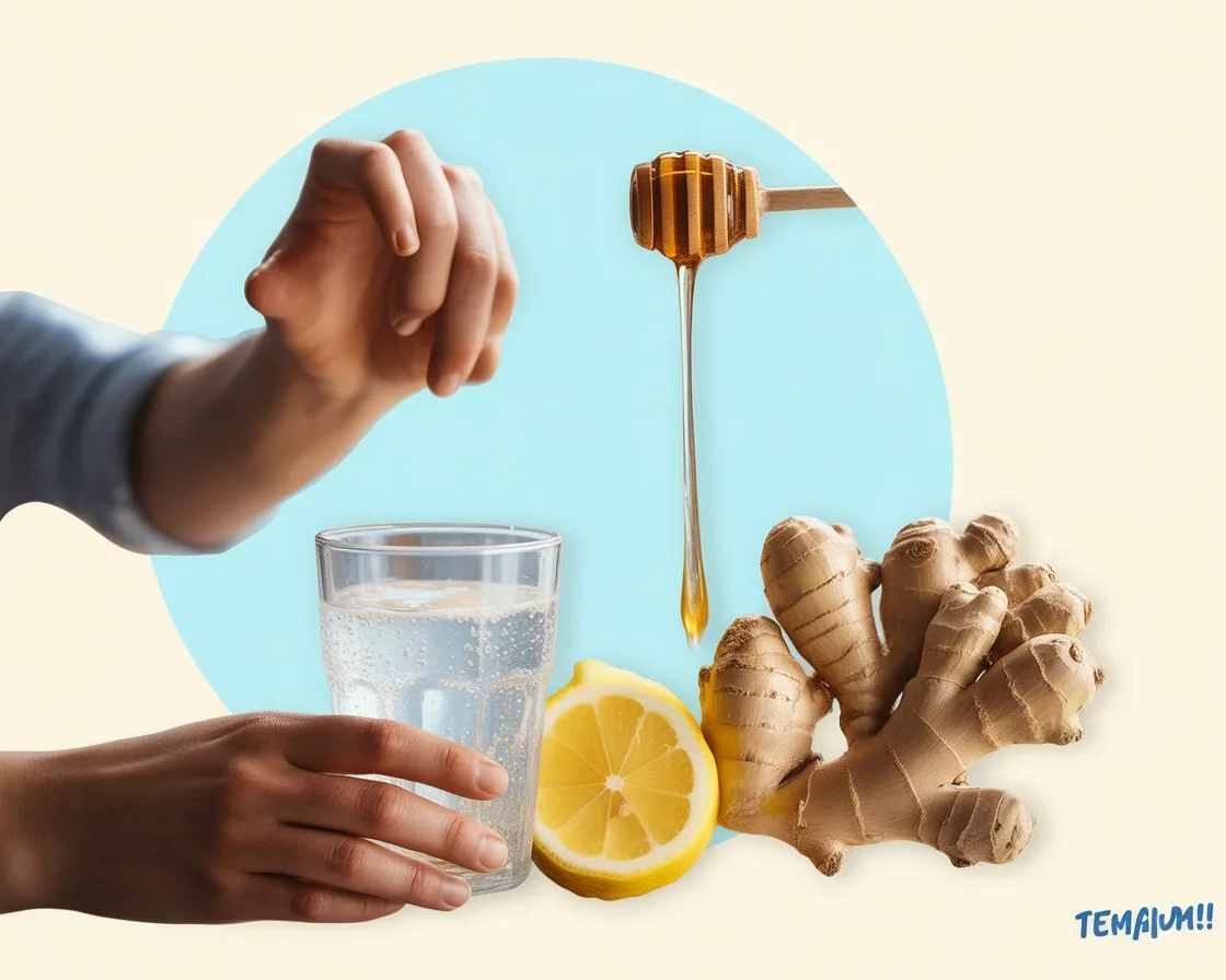 Natural Mounjaro 4-ingredient detox drink with lemon, honey, ginger, and apple cider vinegar.