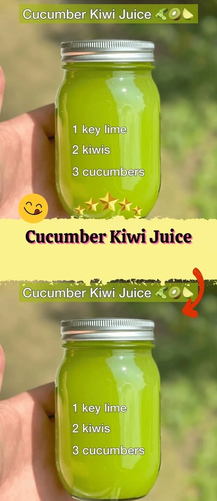 Glass of refreshing cucumber kiwi juice with slices of cucumber and kiwi on the side.