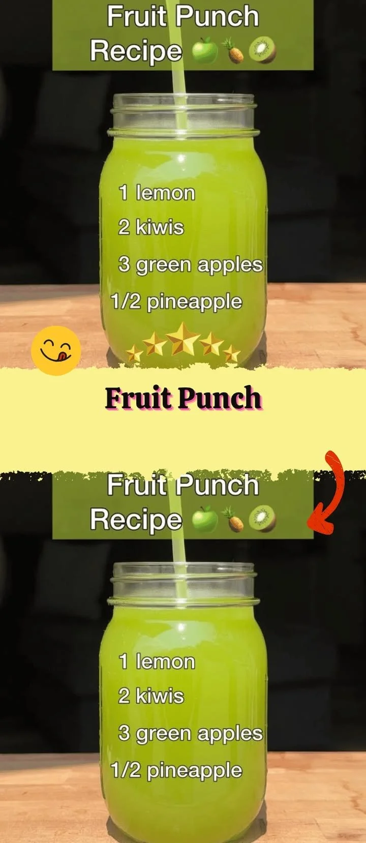 Colorful fruit punch with assorted fruits in a glass pitcher.