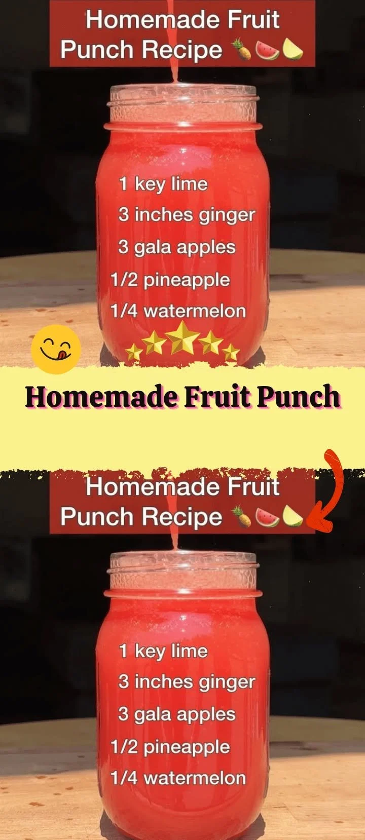 Colorful homemade fruit punch in a glass with fresh fruits