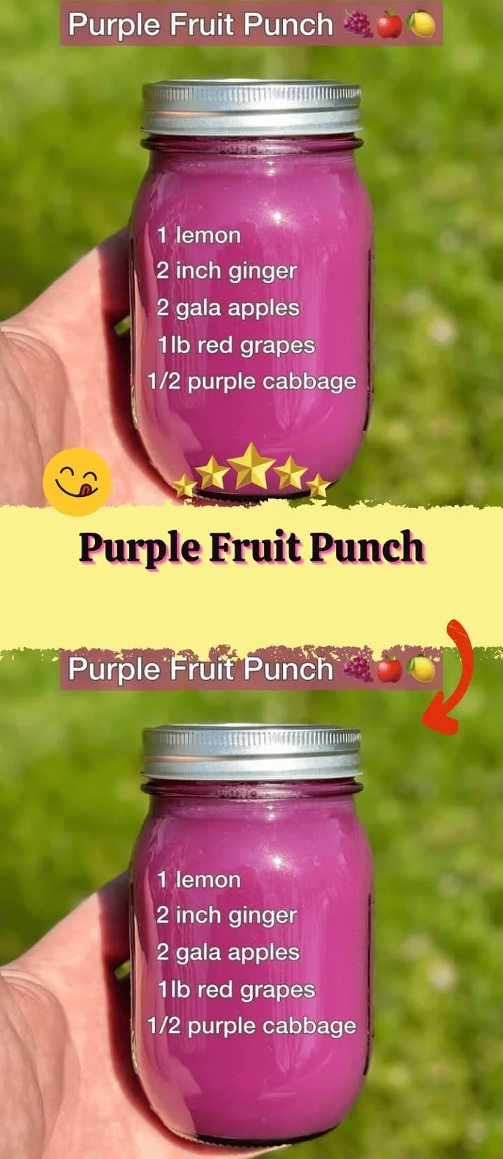 A refreshing glass of Purple Fruit Punch made with assorted fruits.