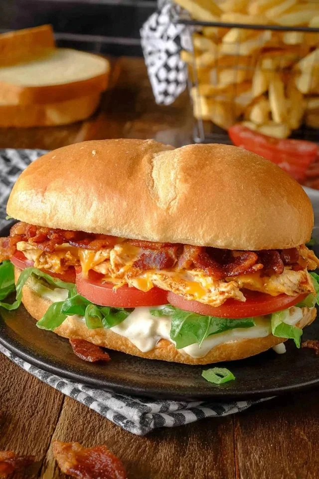 Delicious slow cooker chicken bacon ranch dish garnished with herbs.