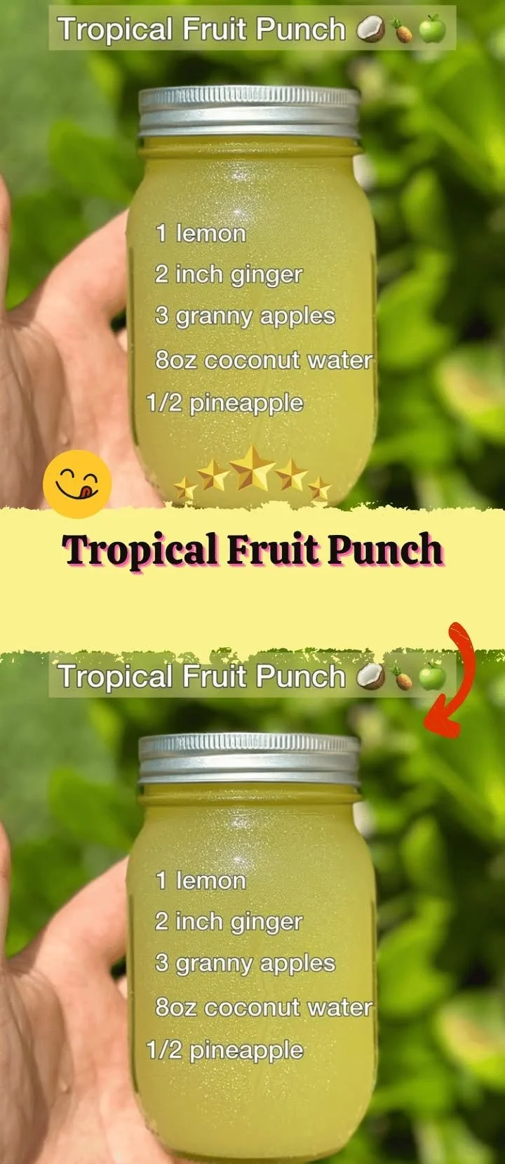 Colorful Tropical Fruit Punch served in a glass with fresh fruits