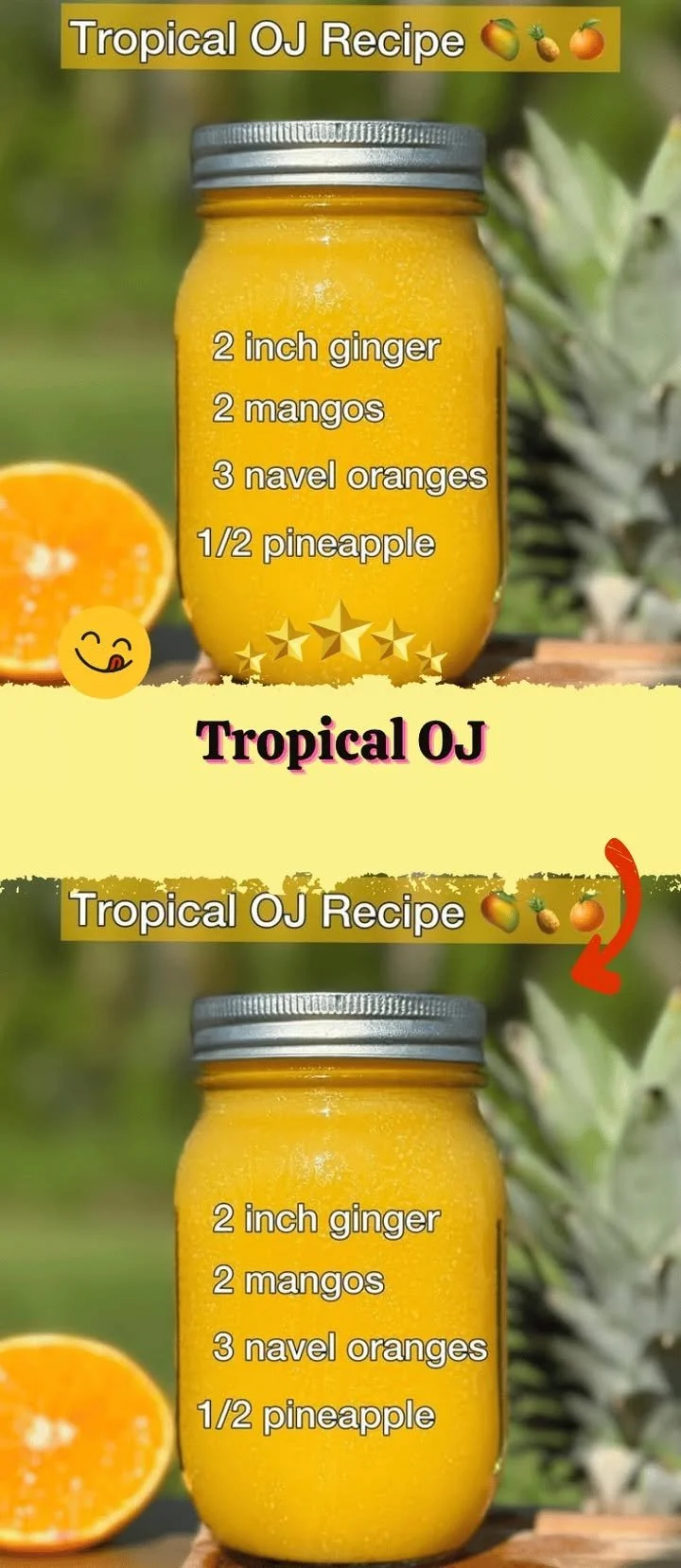 Glass of Tropical OJ with fresh fruit slices